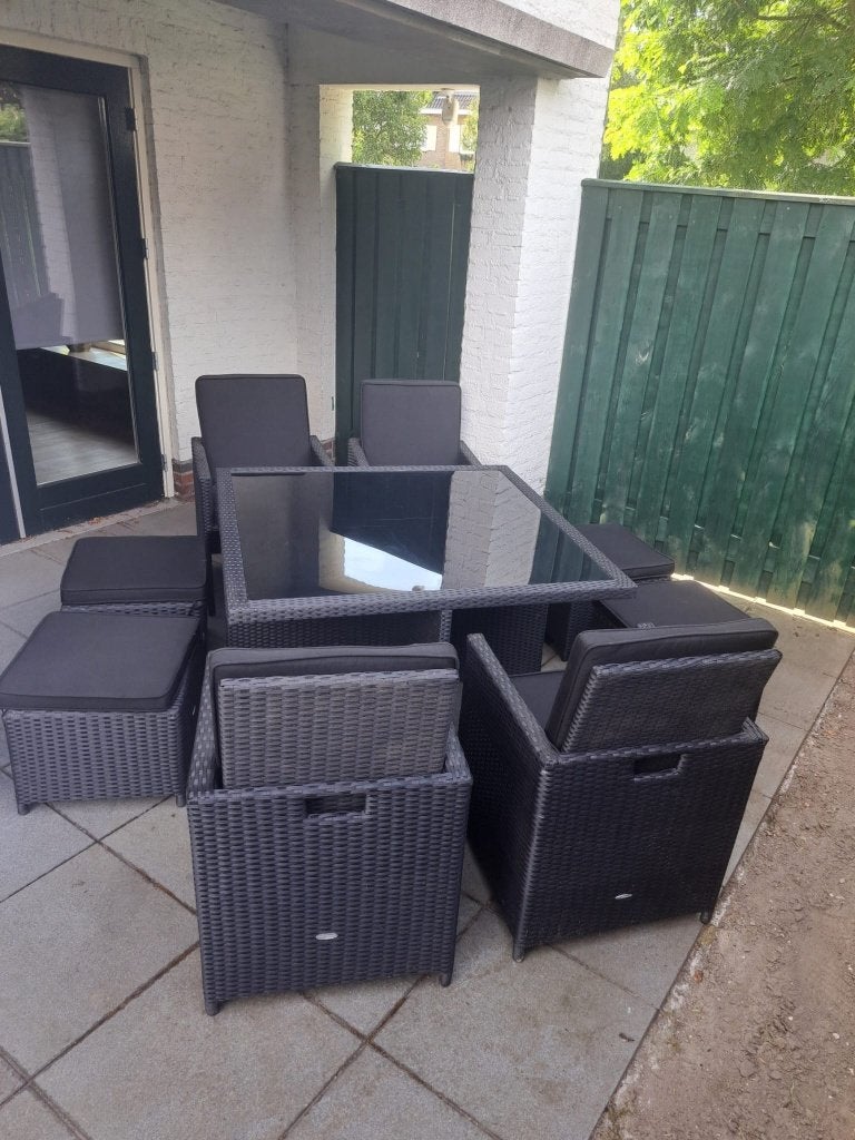 Tuinset / Diningset "Cube L" 4 personen wicker zwart, Tuin en Terras, Tuinsets en Loungesets, Ophalen, 4 zitplaatsen, Zo goed als nieuw