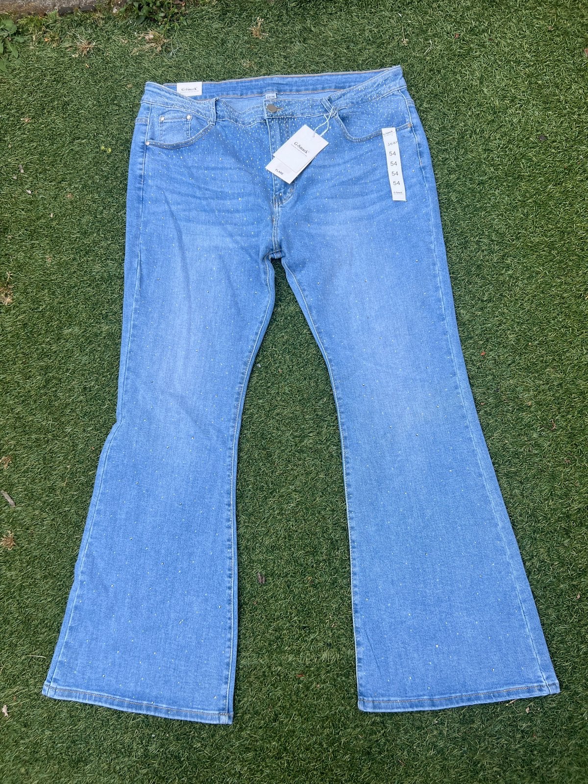 Spijkerbroek met steentjes flair maat 54/7xl G-Smack, Kleding | Dames, Ophalen of Verzenden, Nieuw, Blauw, Broek of Spijkerbroek
