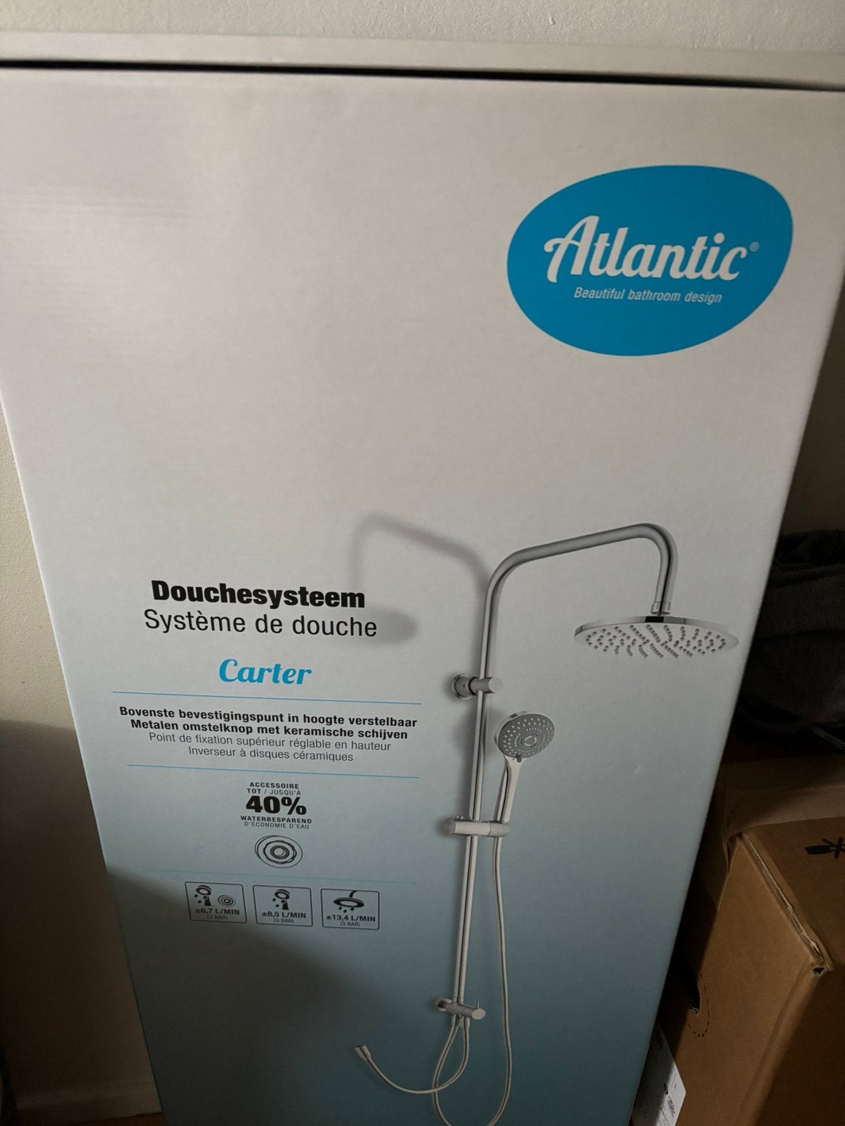 NIEUW IN DOOS Atlantic Carter Regendoucheset met Handdouche, Doe-het-zelf en Verbouw, Sanitair, Ophalen, Nieuw, Rvs, Douche