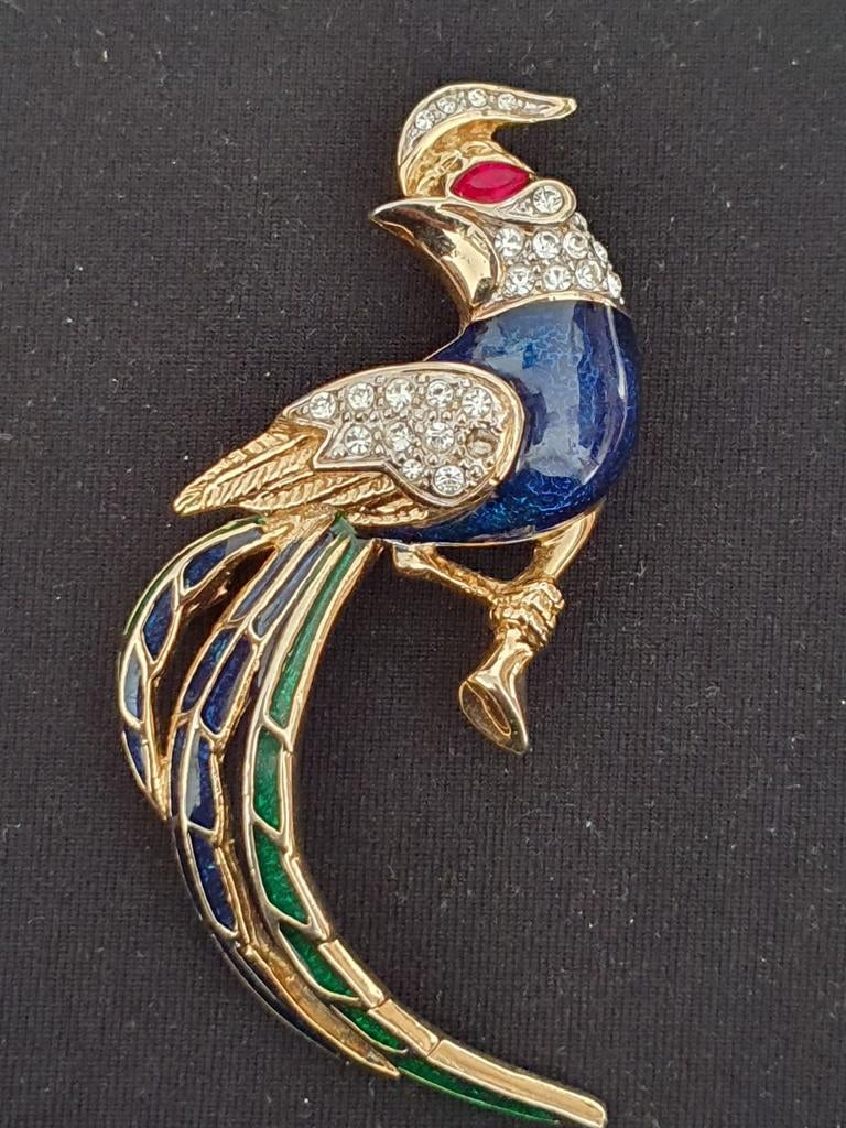Paradijsvogel vintage broche, Sieraden, Tassen en Uiterlijk, Broches, Ophalen of Verzenden, Gebruikt, Overige materialen