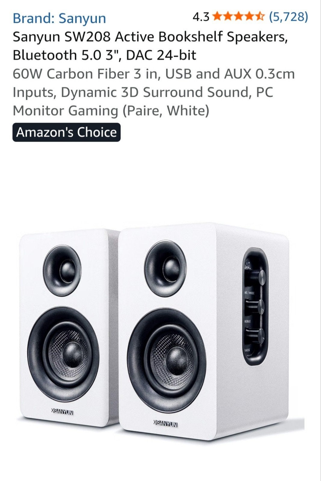 Sanyun SW208 actieve speakers in wit, Ophalen of Verzenden, Zo goed als nieuw, Minder dan 60 watt, Overige merken