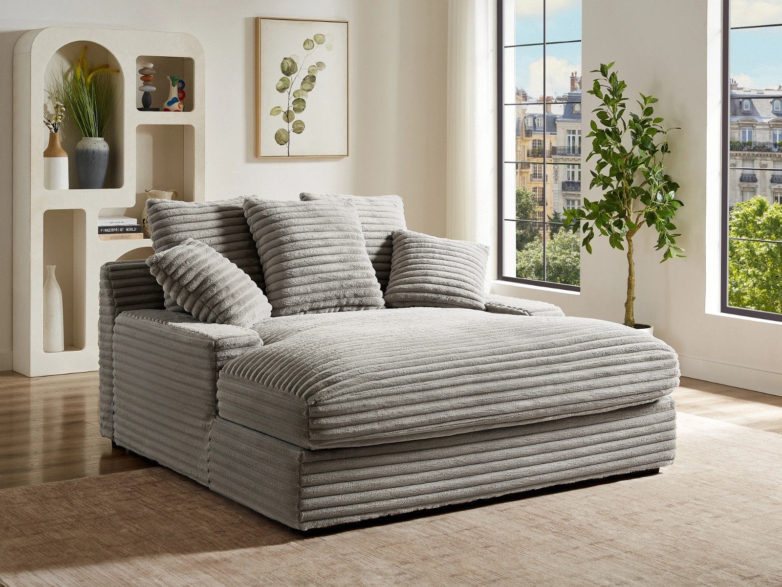 nieuwe grijze bank met ribfluweel NIEUW IN VERPAKKING, Huis en Inrichting, Banken | Bankstellen, Modern, Scandinavisch, 100 tot 125 cm