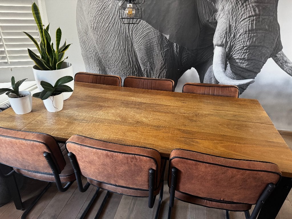 Mangohout eettafel, Huis en Inrichting, Tafels | Eettafels, Ophalen, Gebruikt, 50 tot 100 cm, Vijf personen of meer