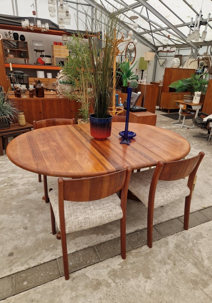 Vintage Deense ronde uitschuiftafel van  Kristoffersen, Ophalen, 50 tot 100 cm, ., 50 tot 100 cm