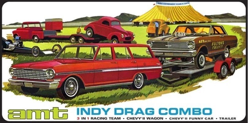 Bouwdoos 1963 Chevy Nova II met trailer + Nova drag car AMT, Overige merken, Auto, Groter dan 1:32, Nieuw
