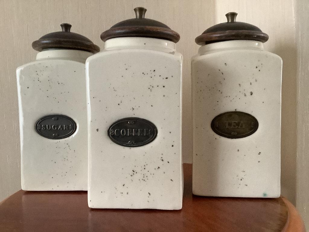3 Stenen Voorraadpotten koffie Thee Suiker 20cm 9cm, Ophalen of Verzenden, Nieuw