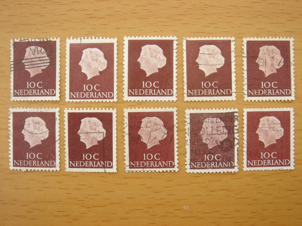 Juliana en profil 10x NVPH 617 – 10 cent   Gestempeld, Ophalen of Verzenden, Na 1940, Gestempeld