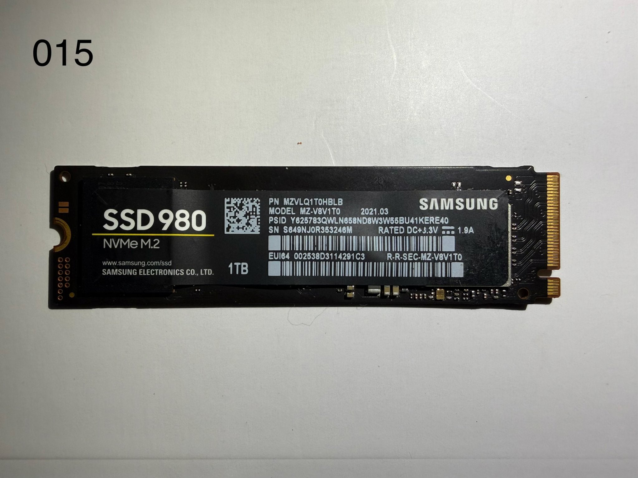 015 Samsung SSD 980 NVMe M.2 1TB 180 uur, Computers en Software, Harde schijven, Intern, Server, SSD, Ophalen of Verzenden