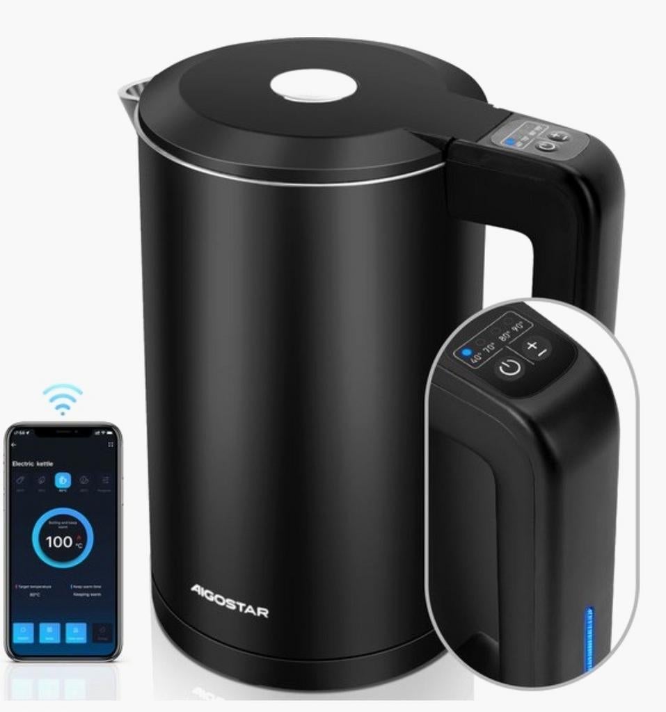 Aigostar Benjamin Smart Waterkoker 2200W - 5 Temperaturen, Witgoed en Apparatuur, Waterkokers, Aigostar, Rvs, 1 tot 2 liter, Nieuw