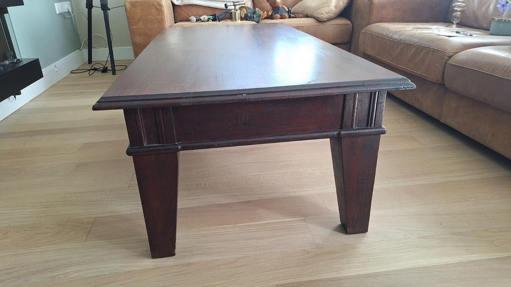 Massief houten salontafel met lades, Gebruikt, 100 tot 150 cm, Klassiek, Rechthoekig
