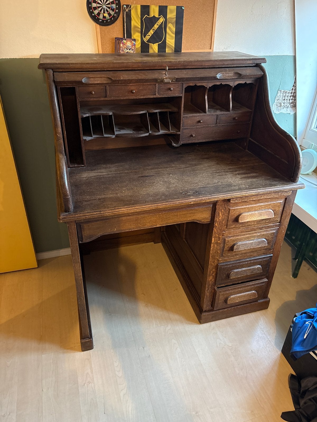 Antiek rolluikbureau van donker hout, Ophalen of Verzenden