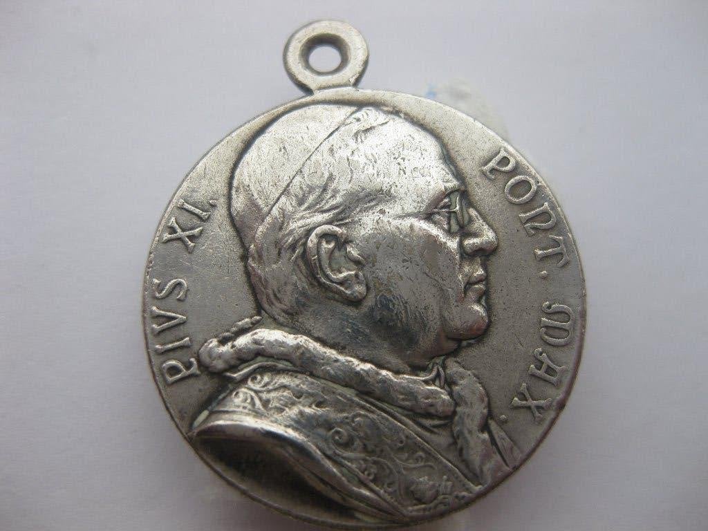 Antiek Verzilverde Vaticaanse Medaille Paus Van Pius XI, Ophalen of Verzenden
