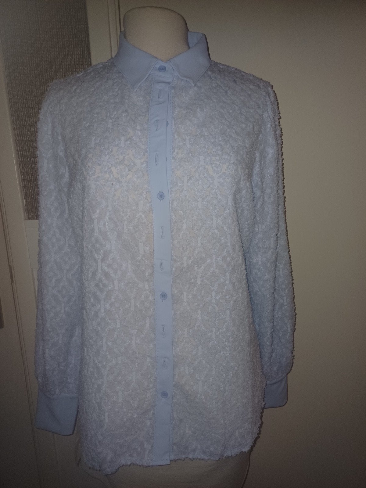 Lichtblauwe blouse met kantpatroon - Maat XL, Kleding | Dames, Mp, Mp, Blauw, Maat 46/48 (XL) of groter