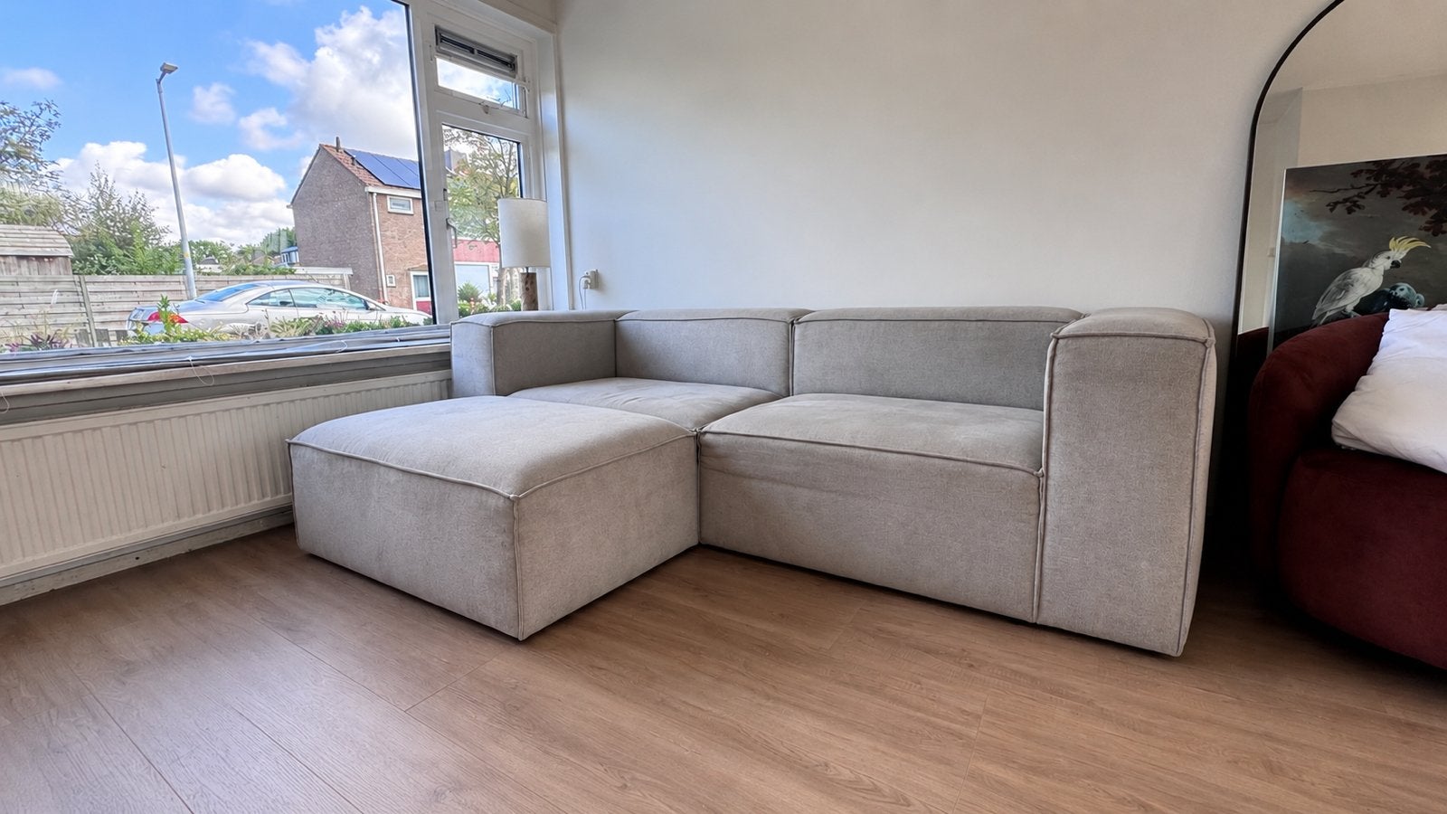 Modulaire hoekbank Igor (Wehkamp) + hocker, Huis en Inrichting, Ophalen, Zo goed als nieuw