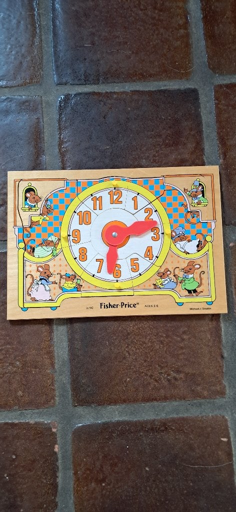 Fisher-Price houten Klok Puzzel - Leren Klokkijken, Ophalen of Verzenden, Gebruikt, Overige typen