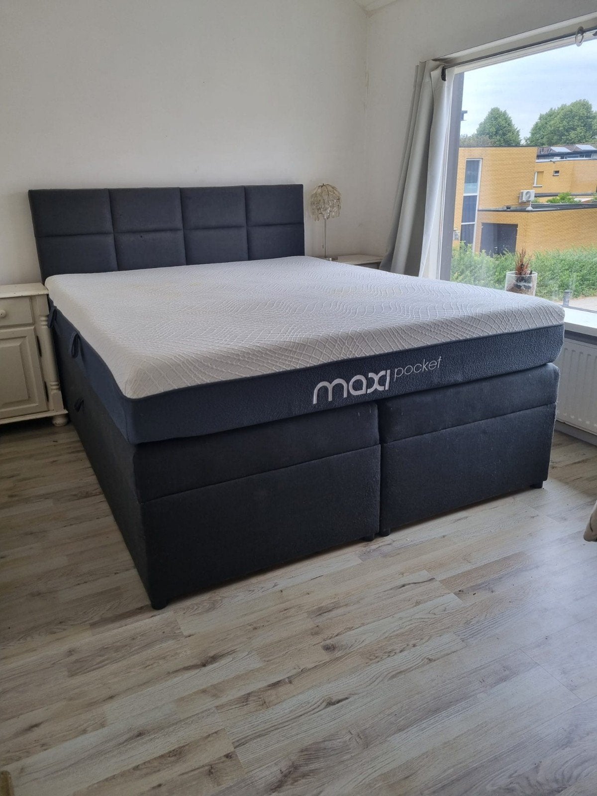 mooie boxspring!, Ophalen, Tweepersoons, Grijs, 160 cm