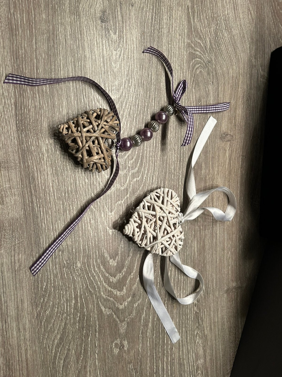 2x riet hart met lint strik / woon decoratie, Ophalen of Verzenden, Zo goed als nieuw