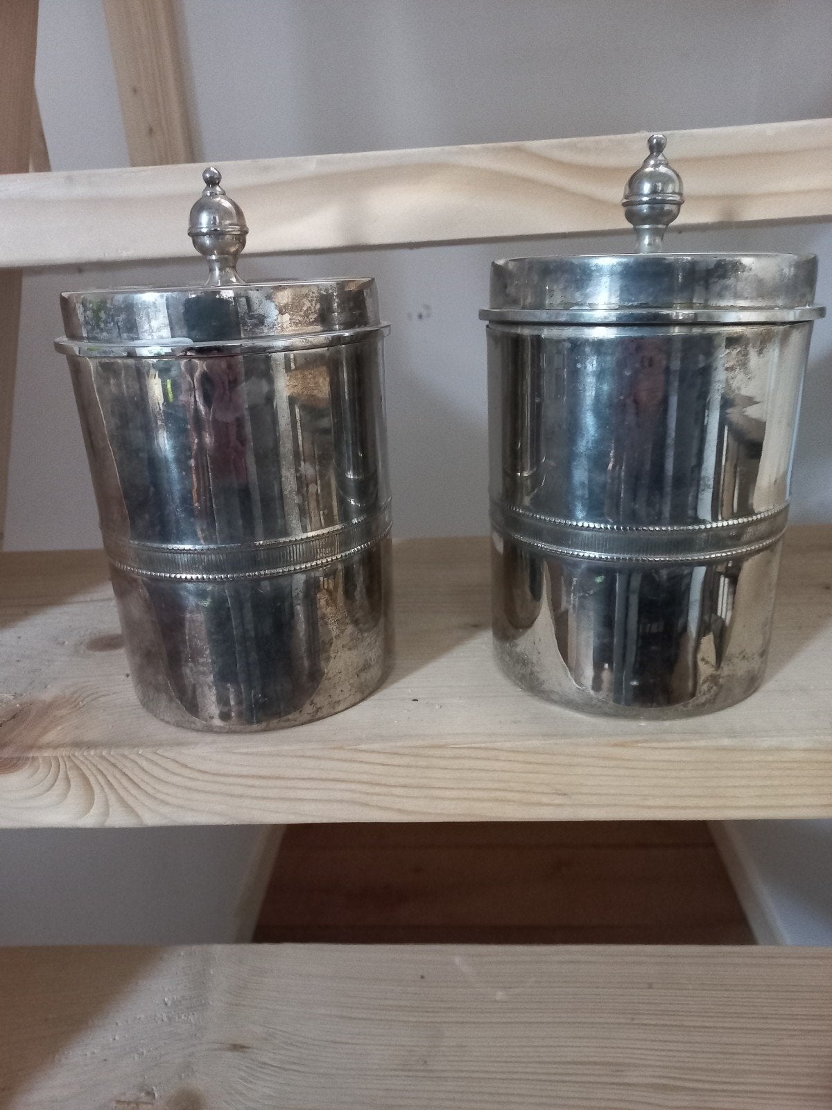 Set van 2 vintage verzilverde potten met deksel, Ophalen