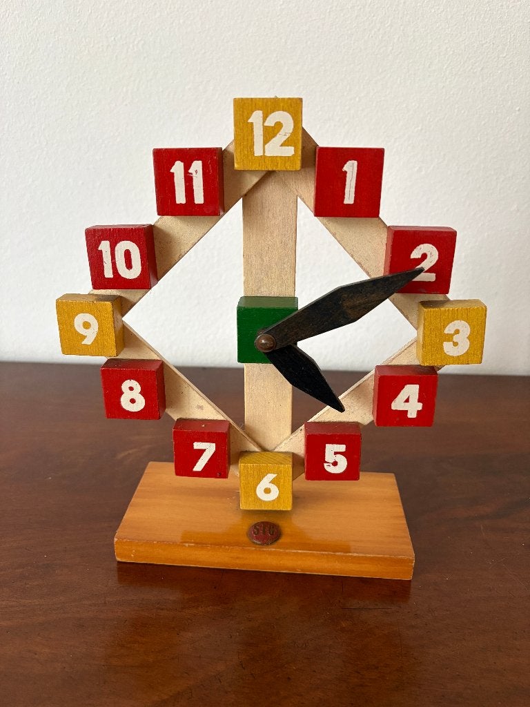 Vintage houten oefenklok of leerklok uit de jaren 70  SIO, Kinderen en Baby's, Ophalen of Verzenden, Zo goed als nieuw, Overige typen