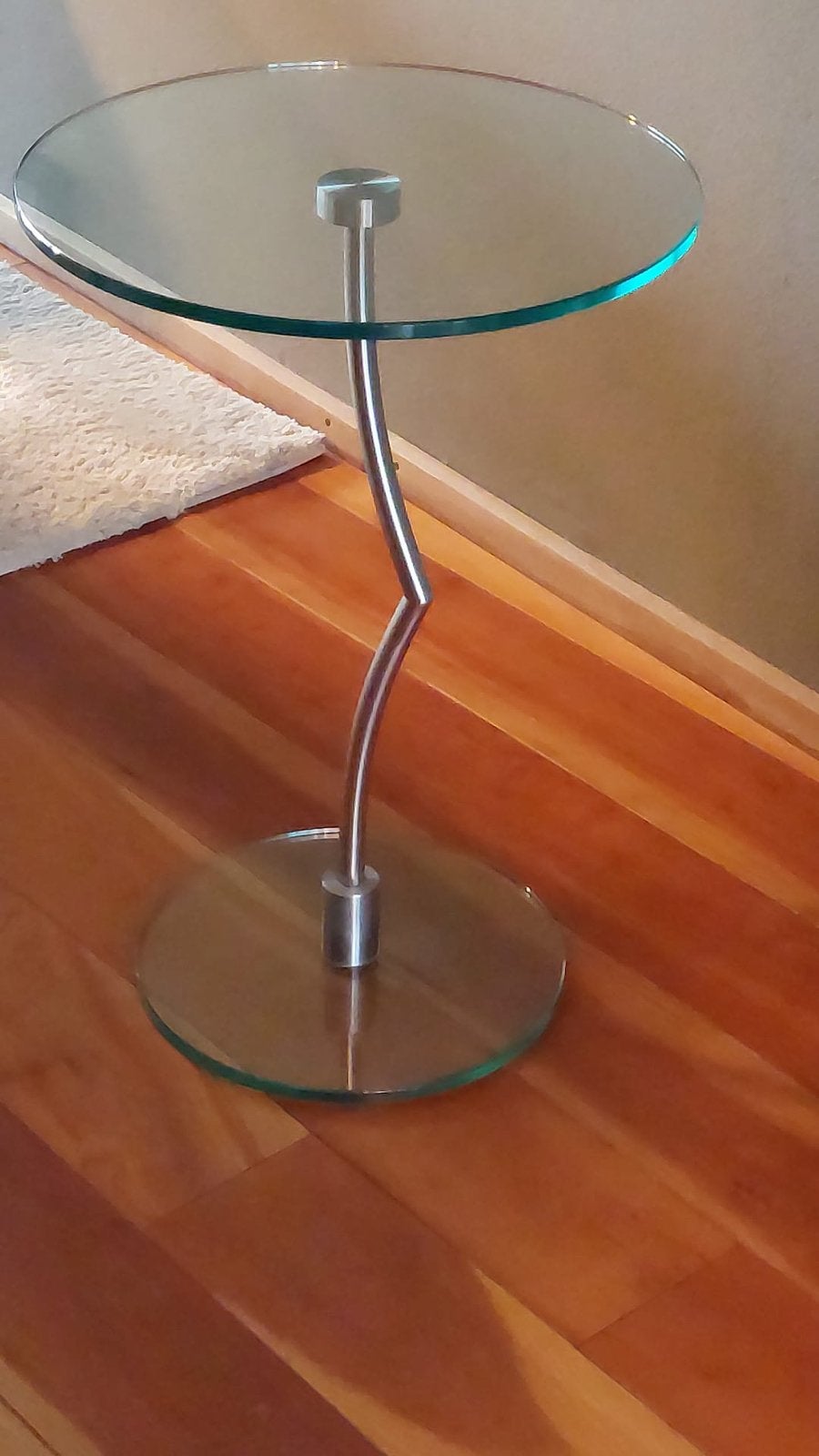 Glazen bijzettafel met metalen poot metaform, Minder dan 55 cm, Rond, Ophalen, 45 tot 60 cm
