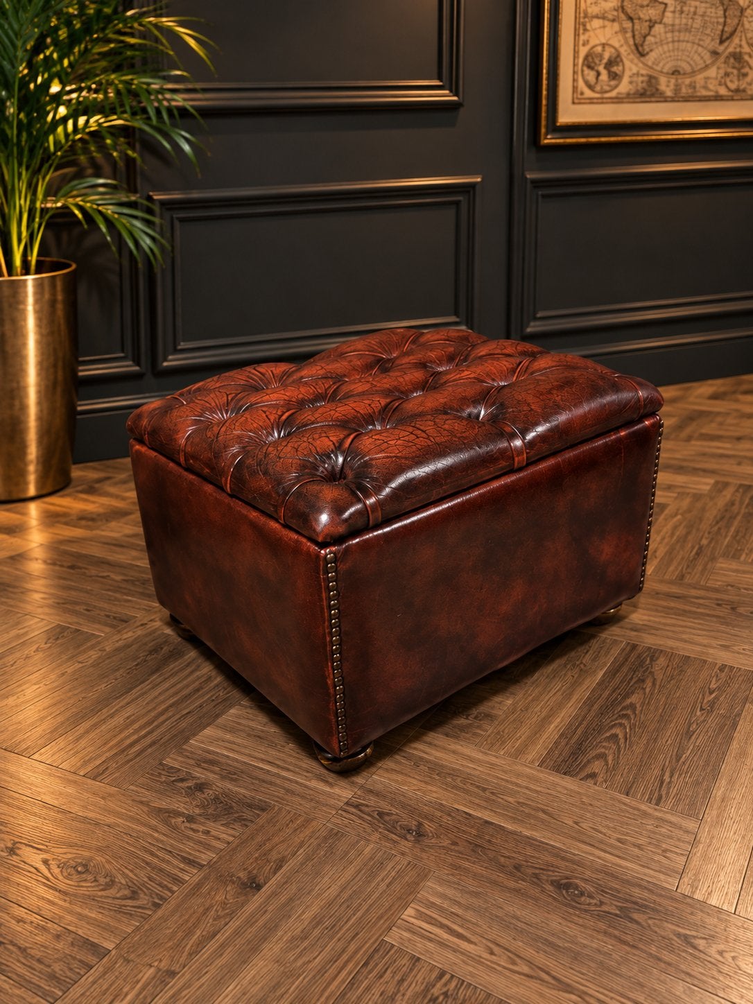 Chesterfield Lederen Poef / Opbergkist !!, Ophalen of Verzenden, Zo goed als nieuw, Rechthoekig