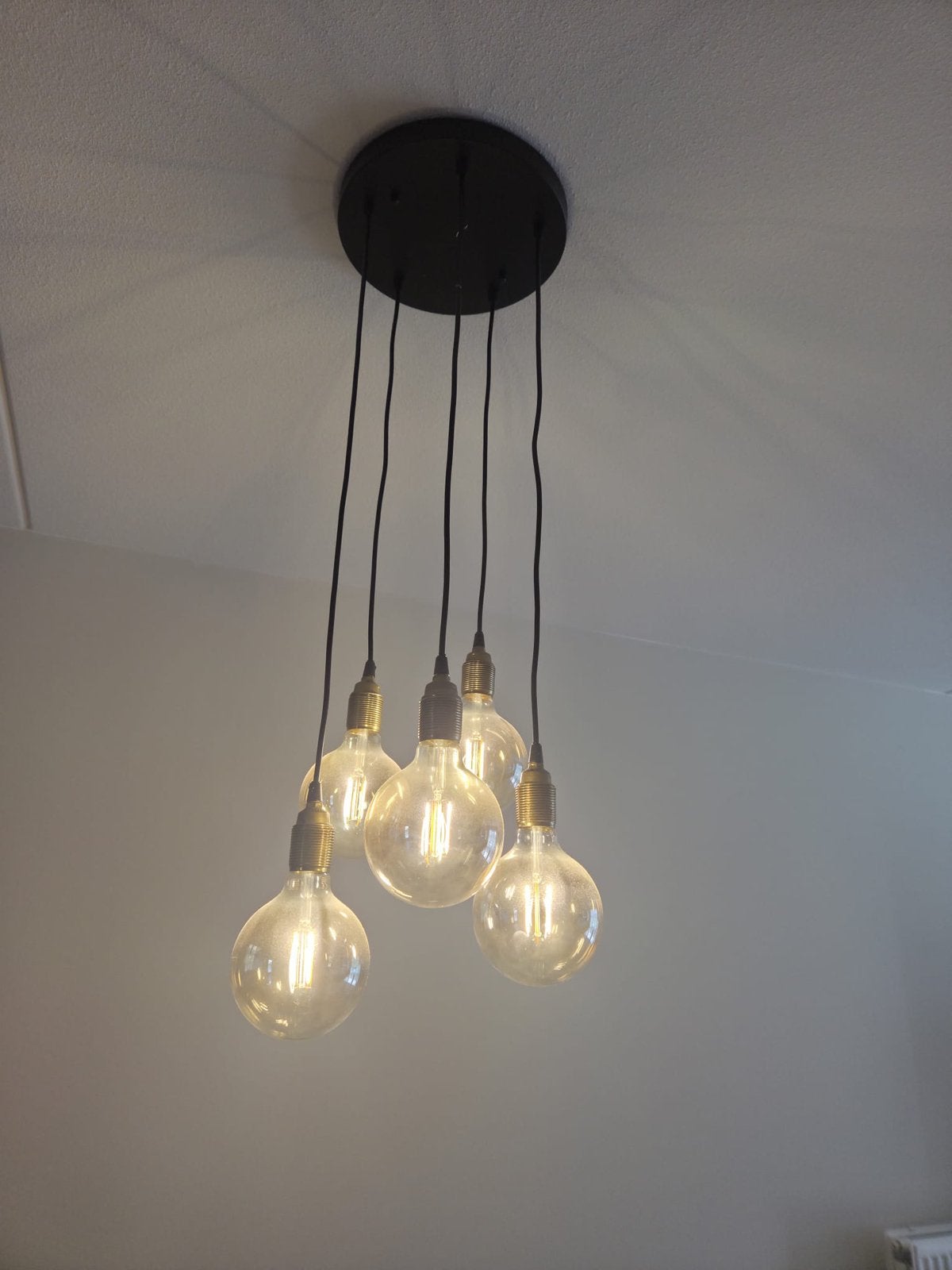 Design hanglamp met amberkleurige bollen, Ophalen, Gebruikt, Glas