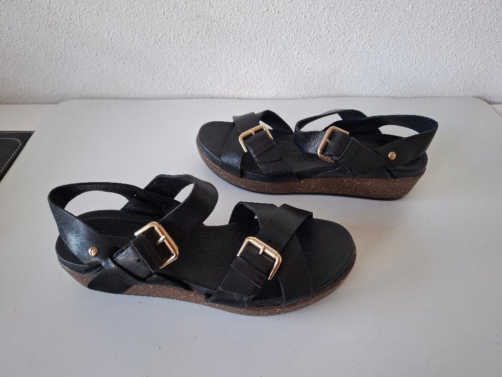 * Pikolinos MAAT 39 mooie zwarte leren sandalen Type Mykonos, Verzenden, Zwart, Sandalen of Muiltjes, Zo goed als nieuw