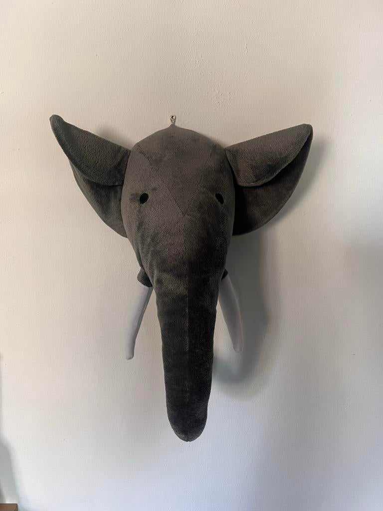 2 Pluche Dierenkoppen - Olifant, neushoorn, Kinderen en Baby's, Speelgoed | Knuffels en Pluche, Gebruikt, Overige typen, Ophalen of Verzenden