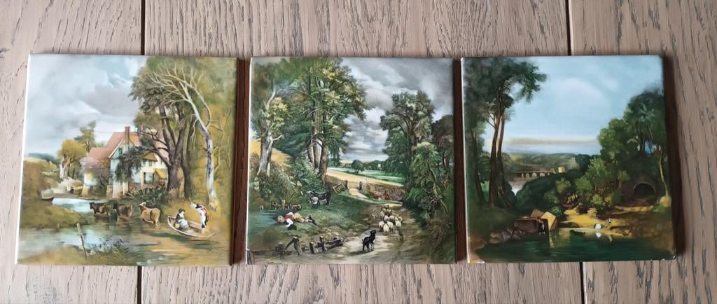 3 keramische tegeltjes (John Constable), Doe-het-zelf en Verbouw, Tegels, Minder dan 20 cm, Minder dan 5 m², Wandtegels, Keramiek