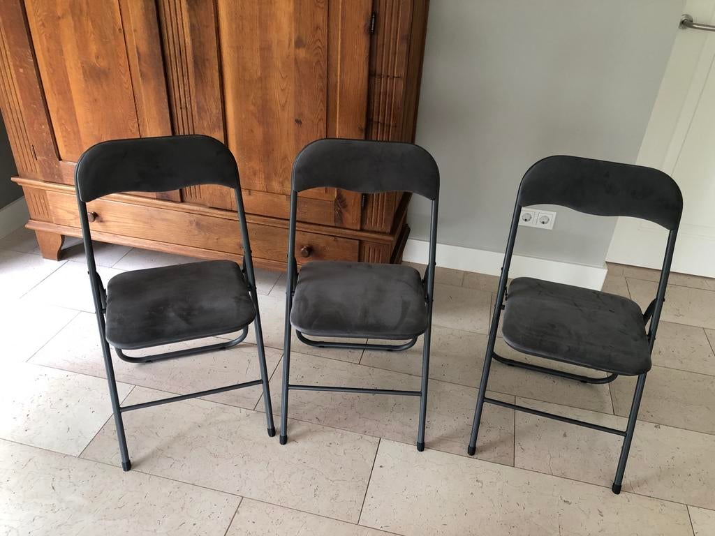 Set van 3 opvouwbare stoelen - Grijs, Huis en Inrichting, Drie, Nieuw, Ophalen of Verzenden, Metaal
