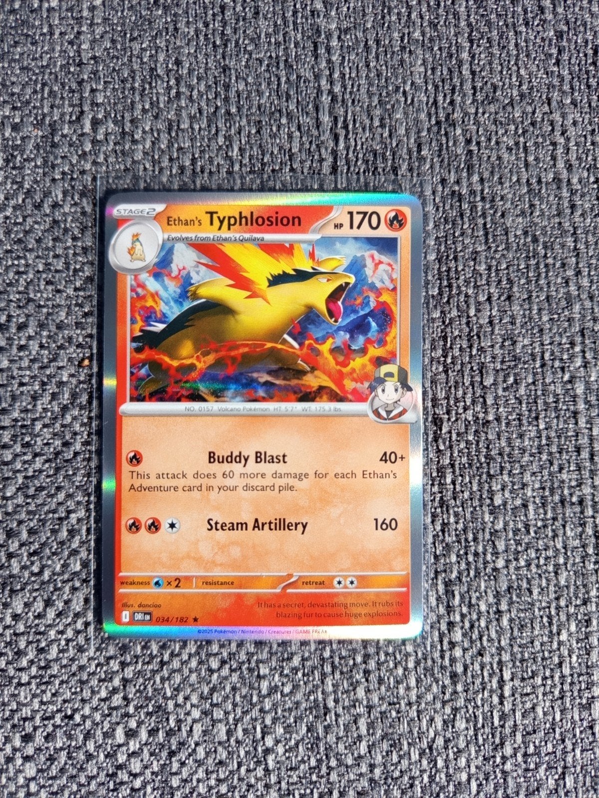 Pokémon Kaart: Ethan's Typhlosion 034/182 Holo, Ophalen of Verzenden, Zo goed als nieuw, Losse kaart, Foil