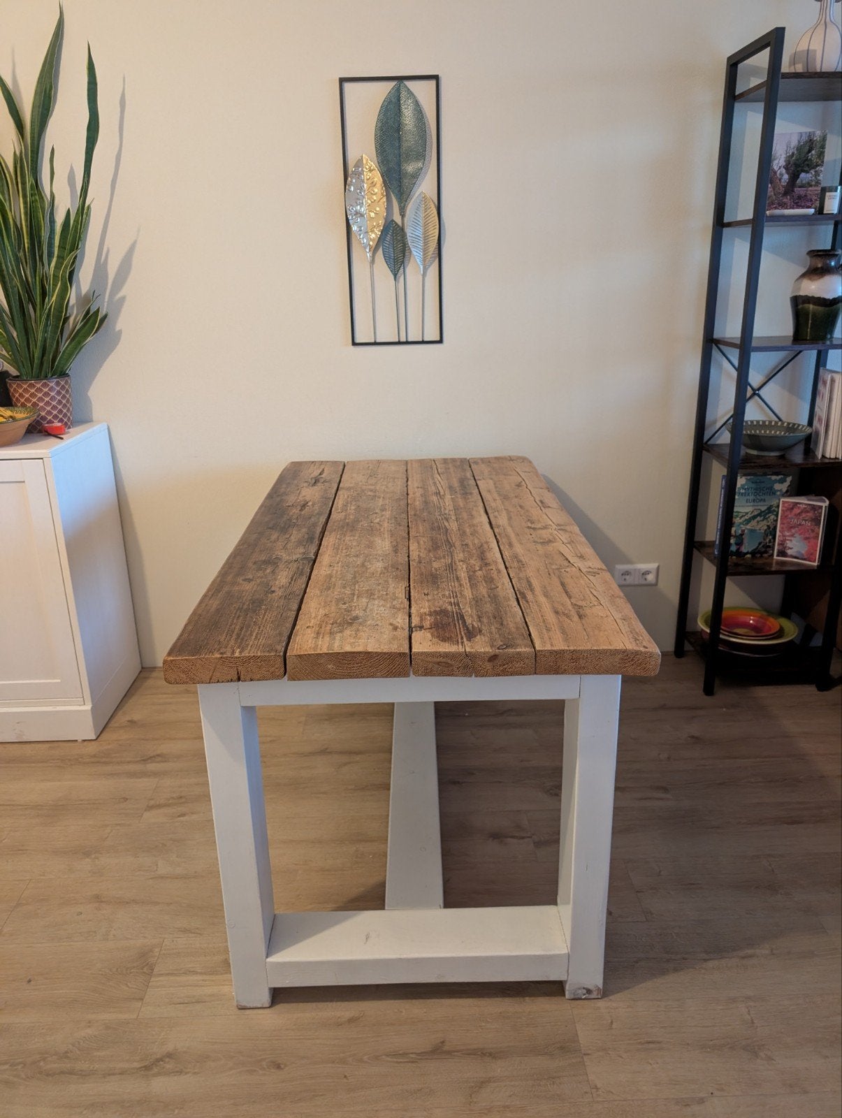 Eettafel steigerhout met wit onderstel (140x76), Ophalen, 100 tot 150 cm, 50 tot 100 cm, Vier personen