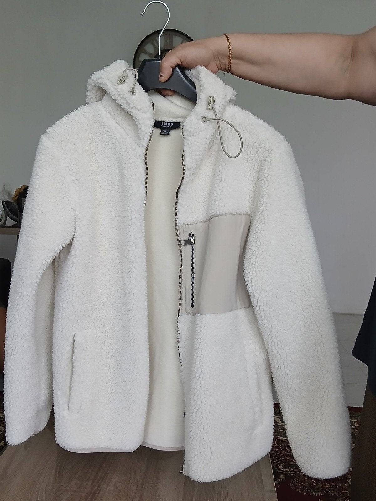 Witte teddy jas met capuchon, Maat 38/40 (M), Wit, Ophalen of Verzenden, Zo goed als nieuw