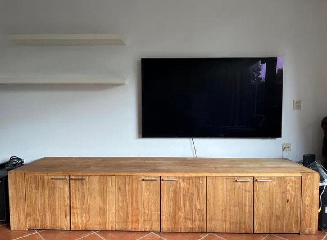 Tv meubel dressoir teak hout, Ophalen, Gebruikt, 50 tot 75 cm, 200 cm of meer