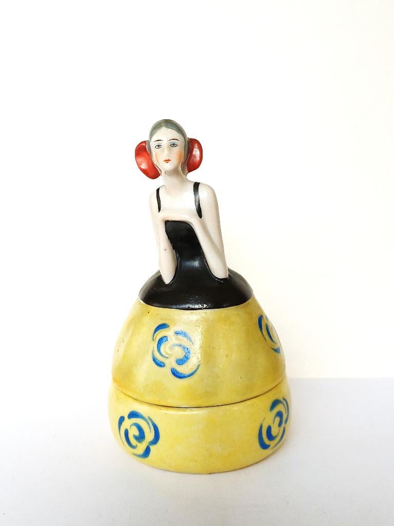 art deco beeldje, trinket box, half doll Henri Delcourt, Antiek en Kunst, Antiek | Porselein, Ophalen of Verzenden