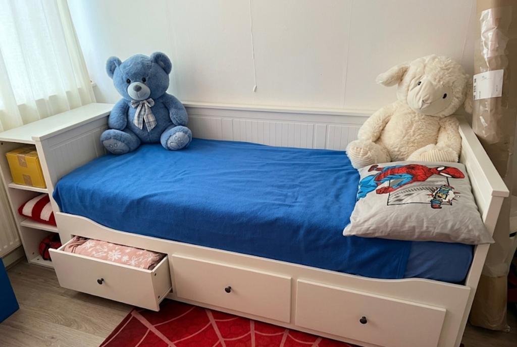 Daybed / Sofabed met 3 lades + 2 matrassen (90x200 cm), Gebruikt, Wit, Tweepersoons, Ophalen of Verzenden