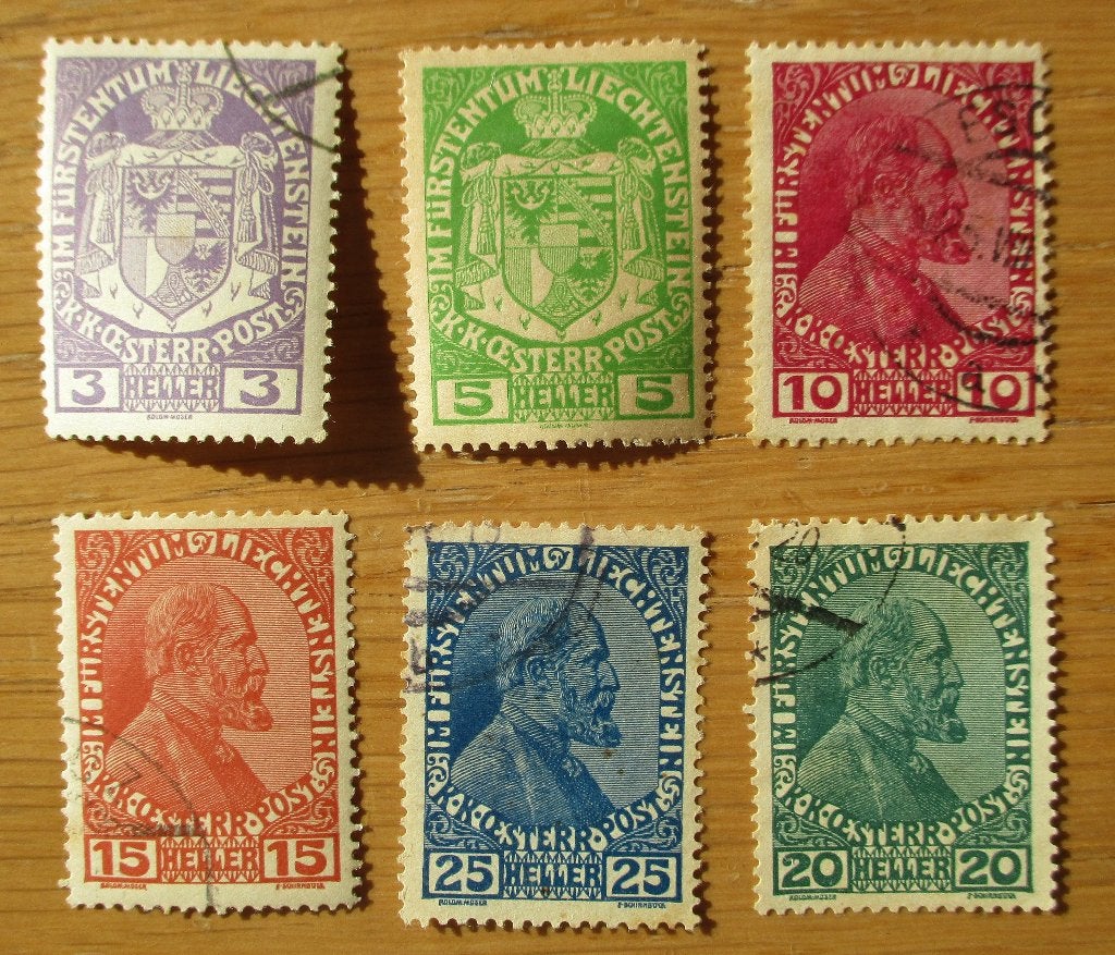 Liechtenstein, serie Wapen en Vorst Johann II, 1917, Verzenden, Overige landen, Gestempeld