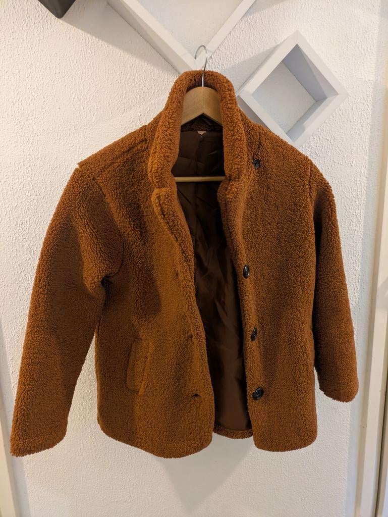 Kinder bruine teddy jas met knopen, maat 146/152, Gebruikt, Jongen of Meisje, Zeeman/H&M, Ophalen of Verzenden