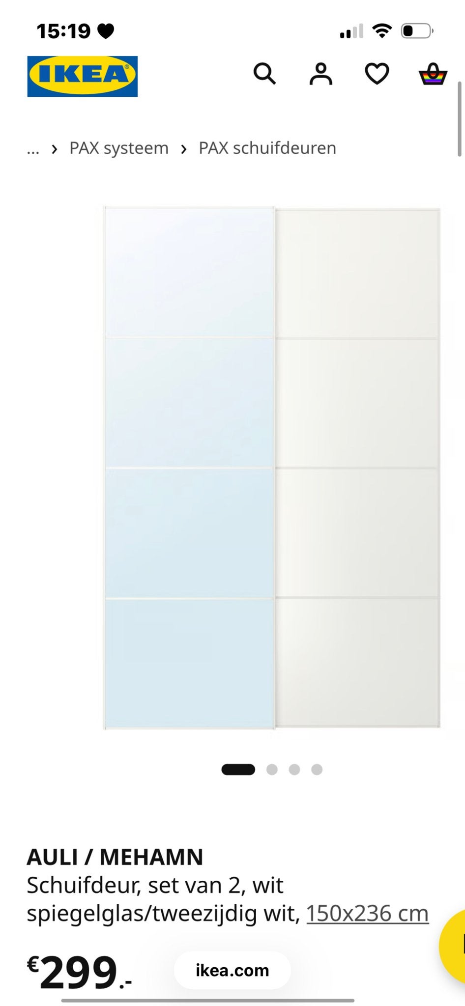 IKEA AULI / MEHAMN Schuifdeuren, wit spiegelglas/tweezijdig, Huis en Inrichting, Kasten | Kledingkasten, Ophalen, Gebruikt, 100 tot 150 cm