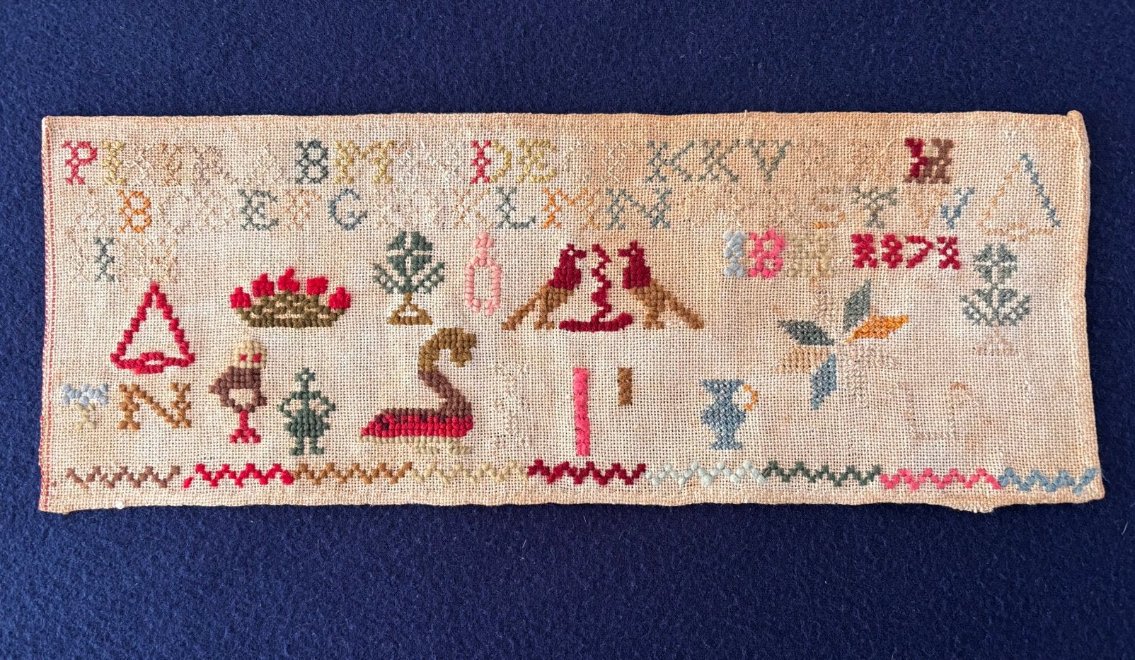 Merklap 1871, Antiek en Kunst, Antiek | Kleden en Textiel, Verzenden