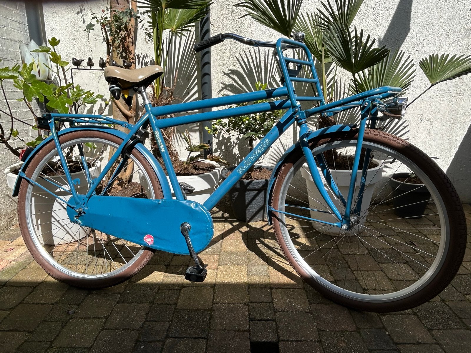 Stoere blauwe transportfiets met voordrager, Overige merken, Terugtraprem, Gebruikt, Ophalen of Verzenden