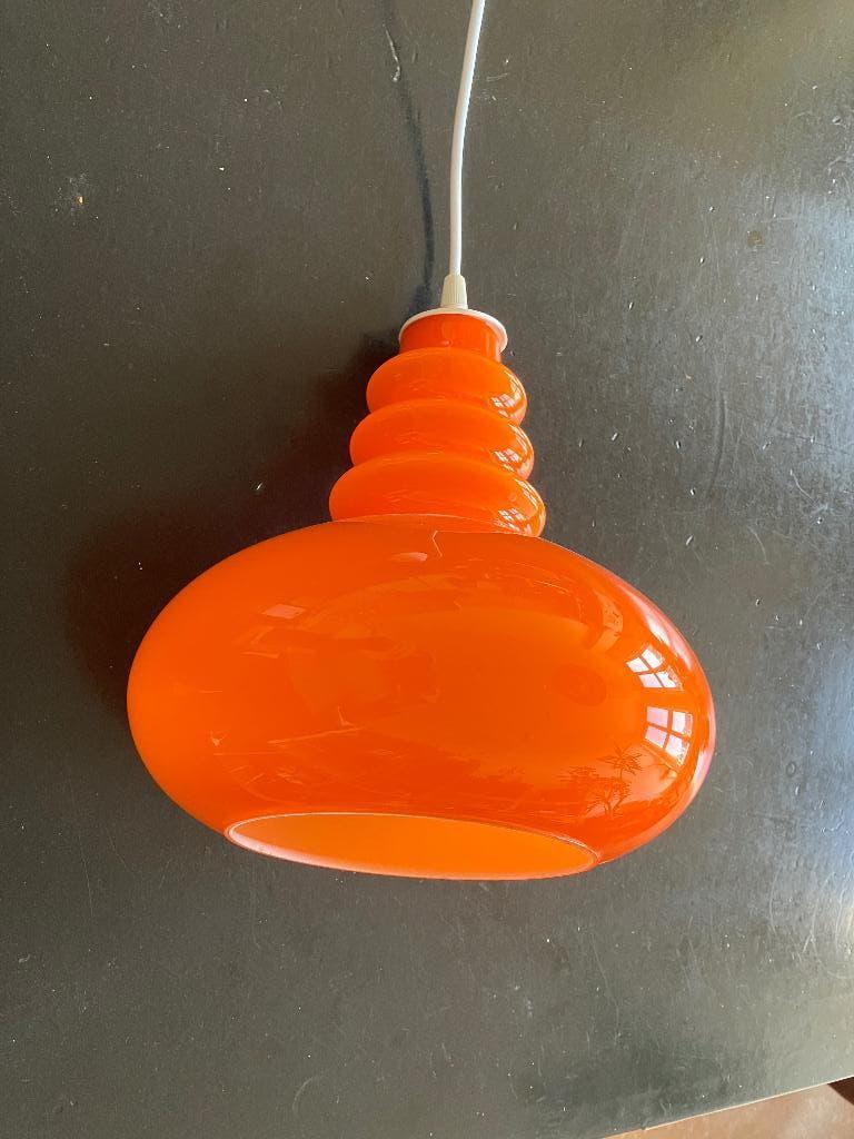Vintage Oranje Hanglamp: design van Peill en Putzler 27 cm H, Ophalen, Vintage, retro, glas, hanglamp, Peill en Putzler, Duits, oranje