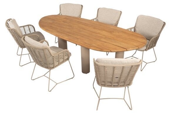 Fabrice dining stoelen latte + Estate eettafel 240 x 105 cm, Niet ingevuld, Overige materialen, 6 zitplaatsen, Nieuw