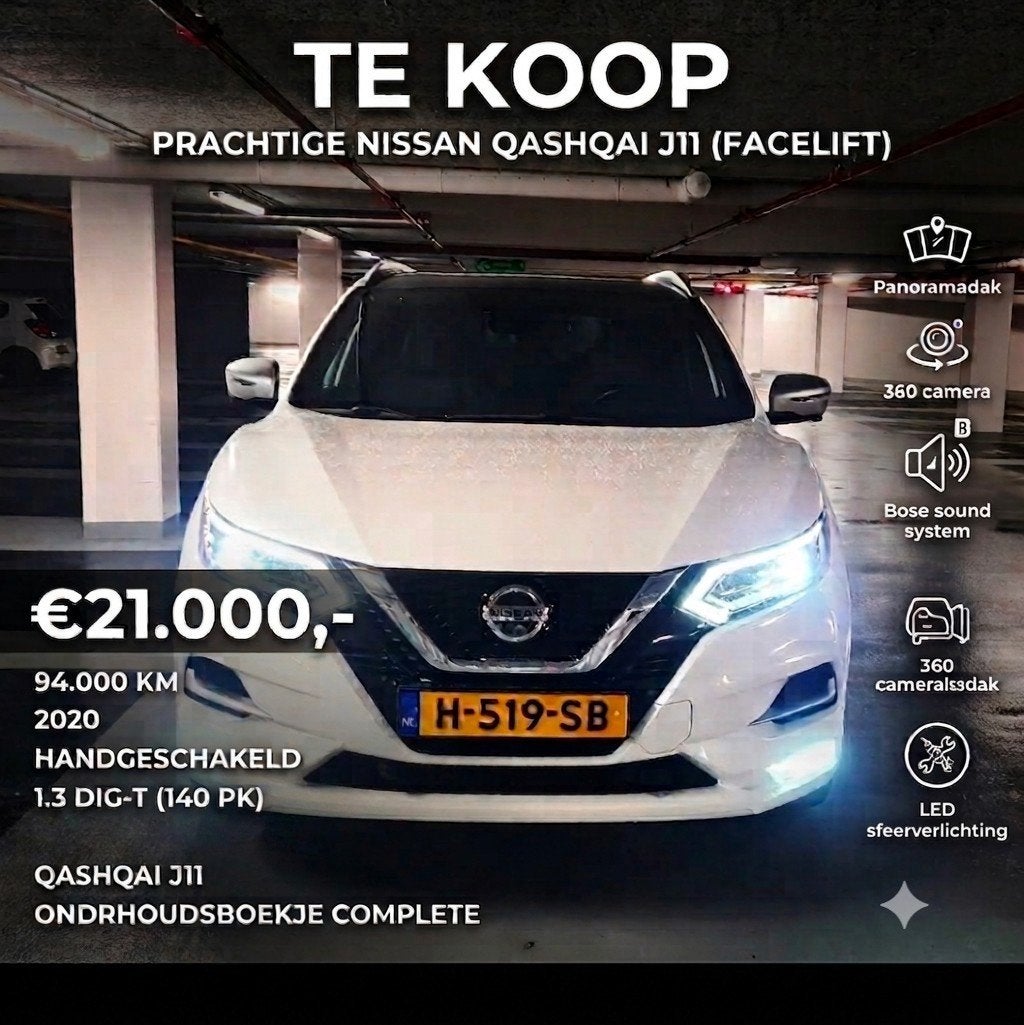 Nissan Qashqai 1.3 Dig-t 140pk 2020 parelmoer Wit, Auto's, Nissan, Voorwielaandrijving, 687 kg, Zwart, 4 cilinders