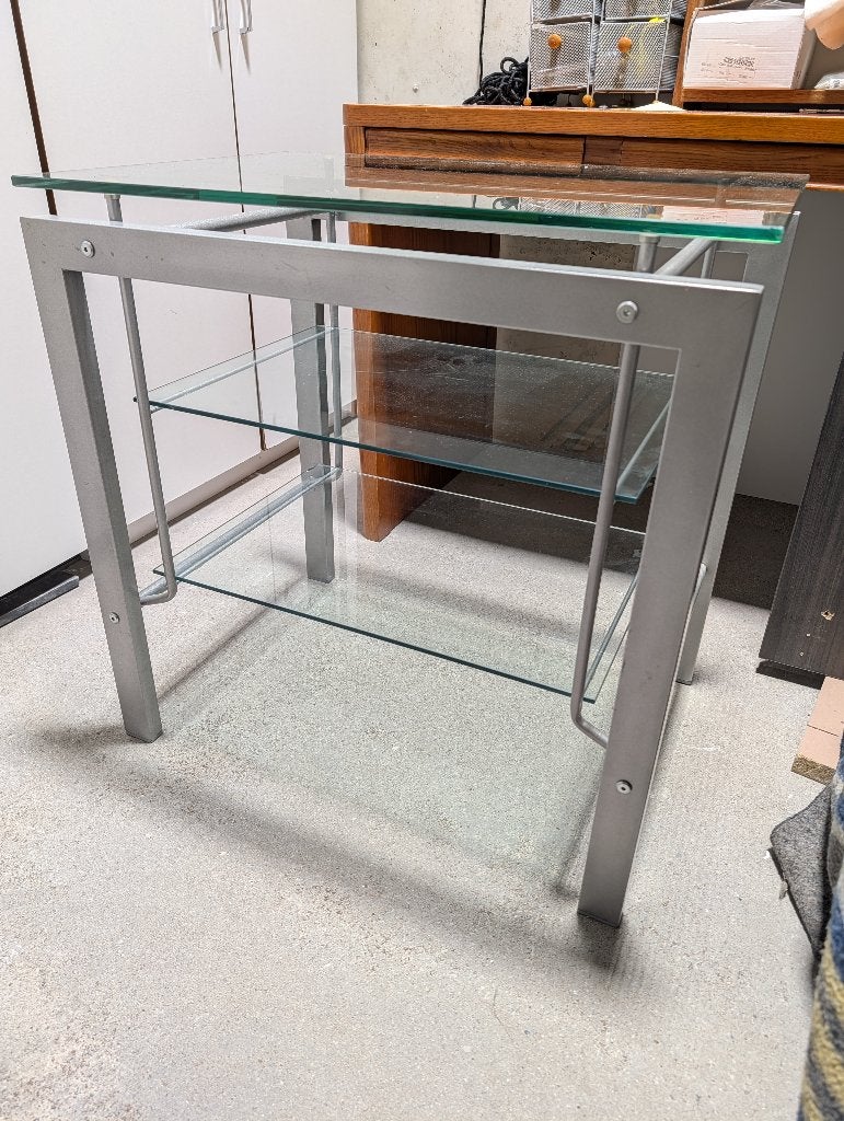 Design audio rack - zilver metaal & glas, Ophalen, Gebruikt, 50 tot 100 cm, Glas