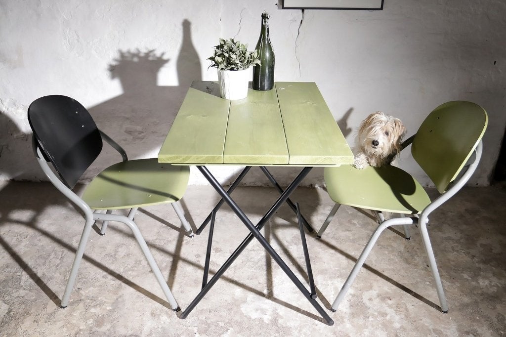 BoHo stijl klaptafels bistrotafels terrastafels groen/zwart, Ophalen, Gebruikt, Rechthoekig, Hout