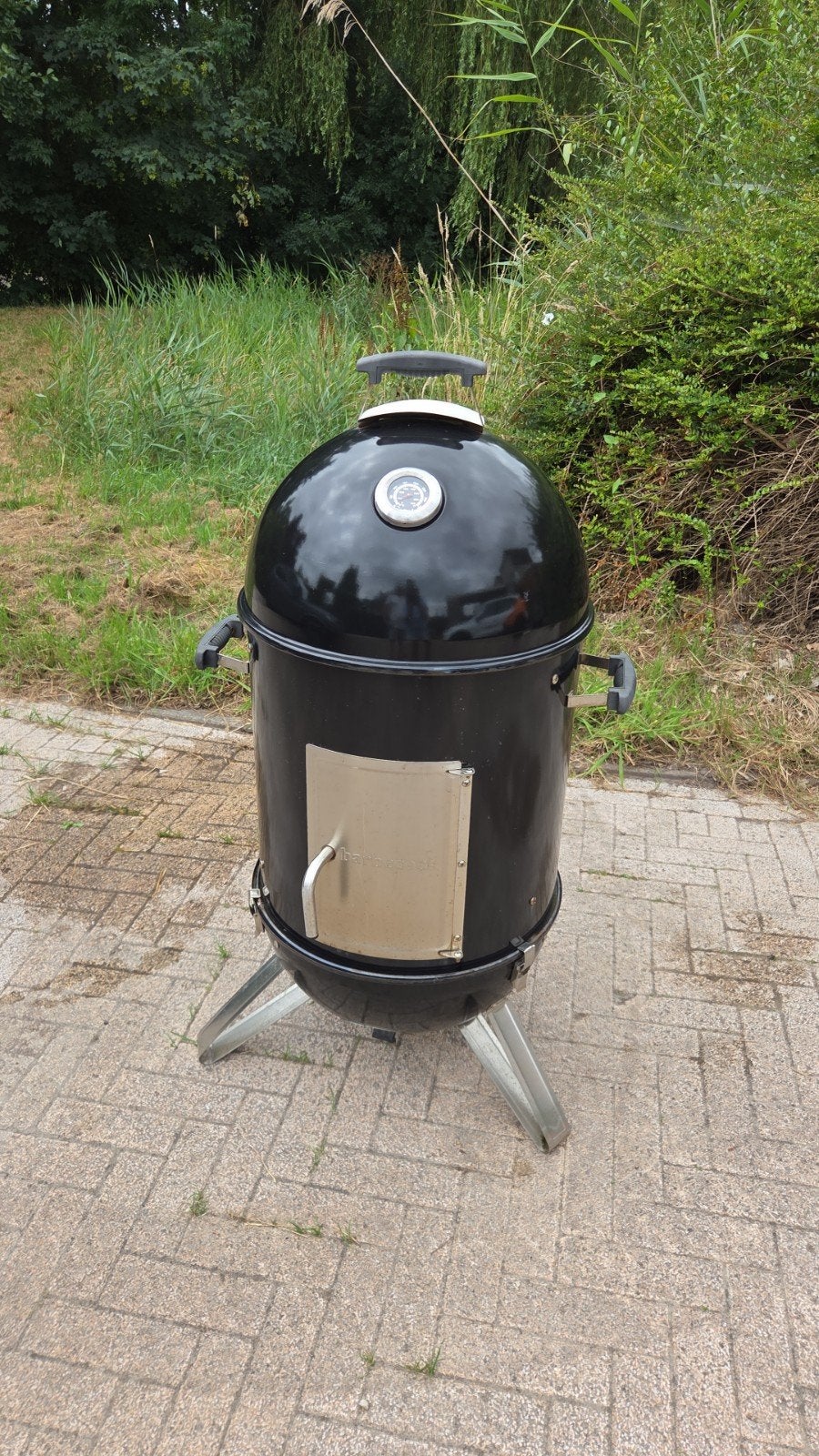 Zwarte Smoker BBQ met thermometer, Tuin en Terras, Barbecue-accessoires, Gebruikt, Ophalen