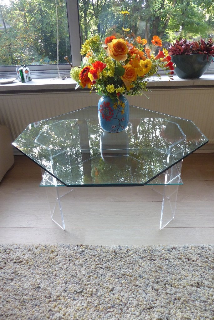 Glazen tafel achthoekig, Ophalen, 50 – 75, 100 tot 150 cm, 50 tot 100 cm