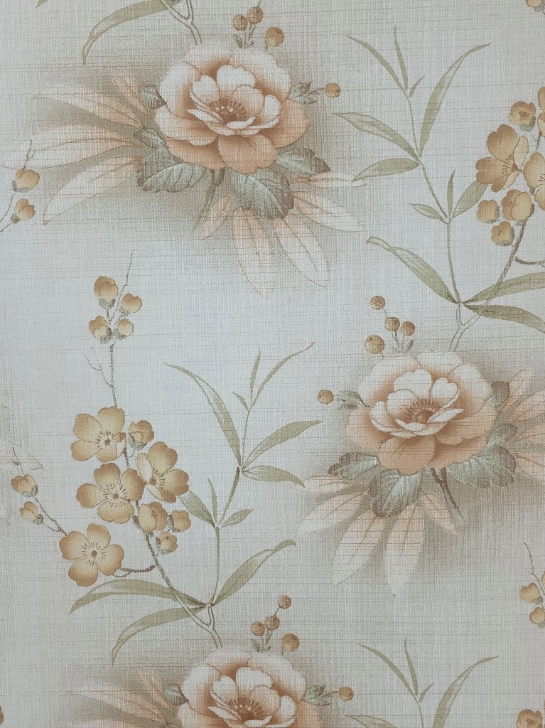 6073 Beige bloemenbehang zacht romantisch vintage  swiet, Ophalen of Verzenden, Groen