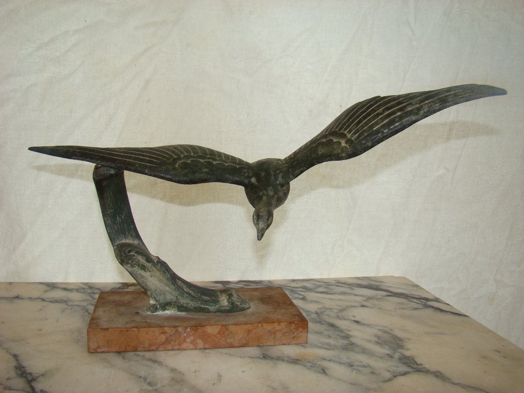 Vogel op marmeren voetplaat, Ophalen of Verzenden, Beeld